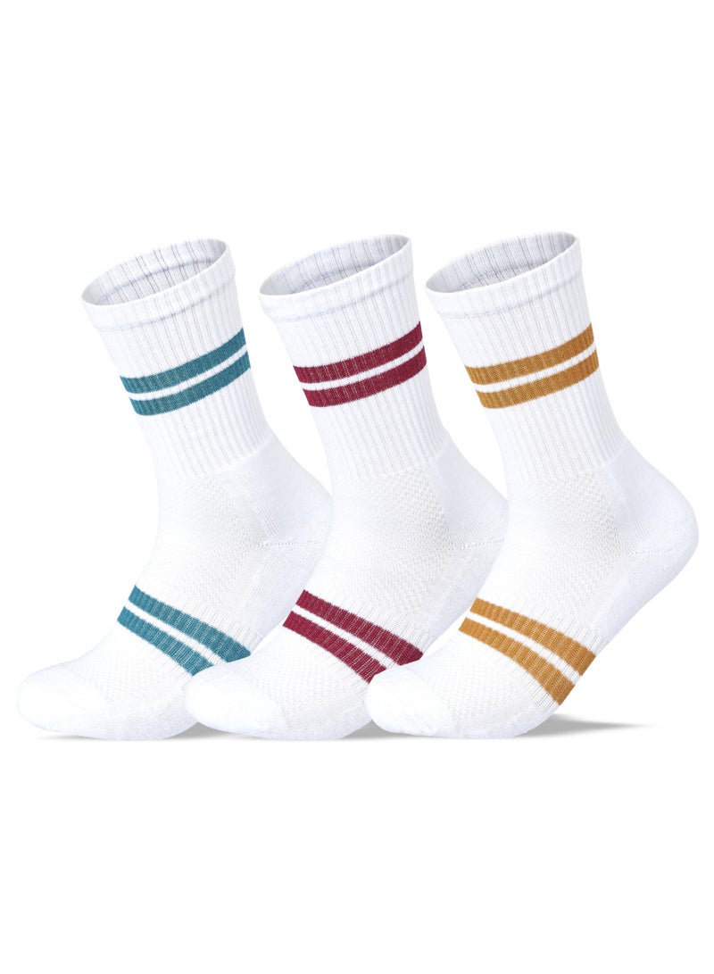 SAM SOCKS Men Set of 3 Half Terry Sport Stripped Socks SS2 White - Image 1